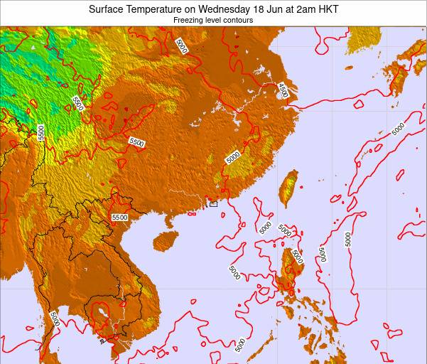 Hong Kong Surface Temperature on Wednesday 18 Jun at 2am HKT map