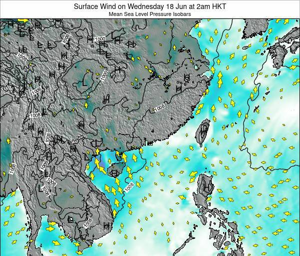 Hong Kong Surface Wind on Wednesday 18 Jun at 2am HKT map